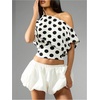 image:imageFloerns Womens Polka Dots Off Shoulder Crop Top Elegant BlouseBlack and White