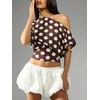 image:imageFloerns Womens Polka Dots Off Shoulder Crop Top Elegant BlouseBrown