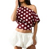 image:imageFloerns Womens Polka Dots Off Shoulder Crop Top Elegant BlouseBurgundy