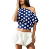 image:imageFloerns Womens Polka Dots Off Shoulder Crop Top Elegant BlouseDark Blue