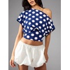 image:imageFloerns Womens Polka Dots Off Shoulder Crop Top Elegant BlouseDark Blue
