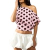 image:imageFloerns Womens Polka Dots Off Shoulder Crop Top Elegant BlouseDusty Pink