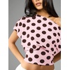 image:imageFloerns Womens Polka Dots Off Shoulder Crop Top Elegant BlouseDusty Pink