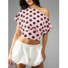 image:imageFloerns Womens Polka Dots Off Shoulder Crop Top Elegant BlouseDusty Pink