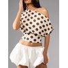 image:imageFloerns Womens Polka Dots Off Shoulder Crop Top Elegant BlouseYellow