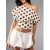 image:imageFloerns Womens Polka Dots Off Shoulder Crop Top Elegant BlouseYellow