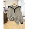 image:imageFloerns Womens Striped Collar Sailor Sweatshirt Cute Preppy Casual ClothesBlack and White