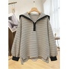 image:imageFloerns Womens Striped Collar Sailor Sweatshirt Cute Preppy Casual ClothesBlack and White