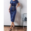 image:imageFloerns Womens Striped Midi Dress Short Sleeve Drawstring Waist Summer Work Casual DressesDark Blue