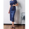 image:imageFloerns Womens Striped Midi Dress Short Sleeve Drawstring Waist Summer Work Casual DressesDark Blue