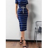 image:imageFloerns Womens Striped Midi Dress Short Sleeve Drawstring Waist Summer Work Casual DressesDark Blue