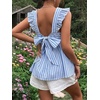 image:imageFloerns Womens Striped Print Boat Neck Tie Back Sleeveless Maternity Peplum Blouse TopsBlue and White