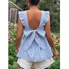 image:imageFloerns Womens Striped Print Boat Neck Tie Back Sleeveless Maternity Peplum Blouse TopsBlue and White
