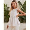 image:imageFloerns Womens Striped Print Boat Neck Tie Back Sleeveless Maternity Peplum Blouse TopsWhite