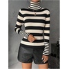 image:imageFloerns Womens Striped Print Long Sleeve Sweater Turtleneck Rib Knit Pullover TopsBlack and White