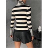 image:imageFloerns Womens Striped Print Long Sleeve Sweater Turtleneck Rib Knit Pullover TopsBlack and White
