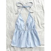 image:imageFloerns Womens Striped Sleeveless Halter TopsBlue and White