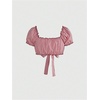 image:imageFloerns Womens Y2k Gingham Micro Crop Tops Tie Front Puff Sleeve Sweetheart Neck Preppy Going Out TopRed