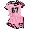 image:imageFloerns Girls Two Piece Outfit Number Jersey T Shirt and Cheetah Print Track Shorts SetPink Multi