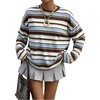 image:imageFloerns Women Plus Size Striped Preppy T Shirts Long Sleeve Girly Y2k TopsBrown Blue Striped