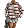 image:imageFloerns Women Plus Size Striped Preppy T Shirts Long Sleeve Girly Y2k TopsPink Brown Striped
