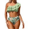 image:imageFloerns Womens 2 Piece Striped Bikini Set Ruffle Trim Swimsuit Beach Vacation Bathing SuitGreen Floral