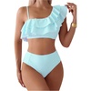 image:imageFloerns Womens 2 Piece Striped Bikini Set Ruffle Trim Swimsuit Beach Vacation Bathing SuitMint Blue