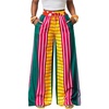 image:imageFloerns Womens Color Block Striped Palazzo Pants Elastic Waist Wide Leg Summer Trousers with PocketsGreen Multi