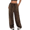 image:imageFloerns Womens Drawstring Waist Leopard Print Trousers Tie Front Wide Leg PantsCoffee Brown