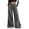 image:imageFloerns Womens Leopard Print Elastic High Waisted Trousers Wide Leg Street Y2k PantsBlack and Grey