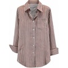 image:imageFloerns Womens Plus Size Striped Button Down Shirts Long Sleeve BlousesCoffee Brown