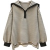 image:imageFloerns Womens Striped Collar Sailor Sweatshirt Cute Preppy Casual ClothesBlack and White
