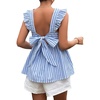 image:imageFloerns Womens Striped Print Boat Neck Tie Back Sleeveless Maternity Peplum Blouse TopsBlue and White