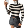 image:imageFloerns Womens Striped Print Long Sleeve Sweater Turtleneck Rib Knit Pullover TopsBlack and White