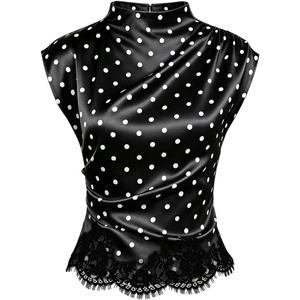image:imageFloerns Womens Elegant Business Office Lace Polka Dots Satin Blouses TopsBlack Polka Dots