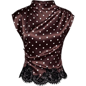 image:imageFloerns Womens Elegant Business Office Lace Polka Dots Satin Blouses TopsBurgundy Polka Dots