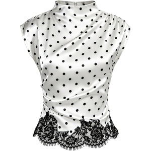 image:imageFloerns Womens Elegant Business Office Lace Polka Dots Satin Blouses TopsWhite Polka Dots