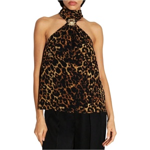 image:imageFloerns Womens Leopard Backless Halter Tops Metal Buckle Sleeveless Mock Neck Summer Date Night TopsLeopard