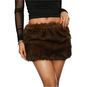 image:imageFloerns Womens Leopard Faux Fuzzy Fur Low Waist Mini SkirtBrown