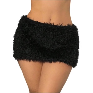 image:imageFloerns Womens Leopard Faux Fuzzy Fur Low Waist Mini SkirtDark Black