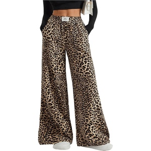 image:imageFloerns Womens Leopard Print Elastic High Waisted Trousers Wide Leg Street Y2k PantsBrown