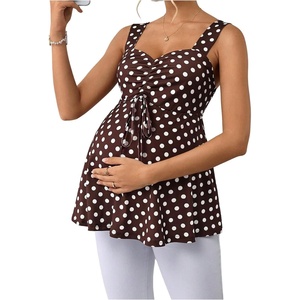 image:imageFloerns Womens Maternity Polka Dots Tank Tops Sleeveless Drawstring Ruched Pregnancy Camisole TopBrown