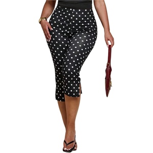image:imageFloerns Womens Plus Size Polka Dots Stretchy Capri Leggings High Waisted Slit Side Skinny Cropped PantsBlack and White