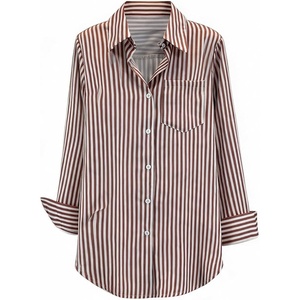 image:imageFloerns Womens Plus Size Striped Button Down Shirts Long Sleeve BlousesCoffee Brown
