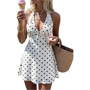 image:imageFloerns Womens Polka Dots Halter Mini Dress Tie Front A Line DressesWhite
