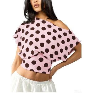 image:imageFloerns Womens Polka Dots Off Shoulder Crop Top Elegant BlouseDusty Pink