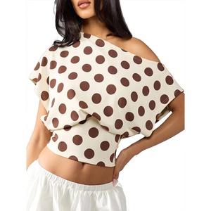 image:imageFloerns Womens Polka Dots Off Shoulder Crop Top Elegant BlouseYellow