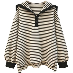 image:imageFloerns Womens Striped Collar Sailor Sweatshirt Cute Preppy Casual ClothesBlack and White