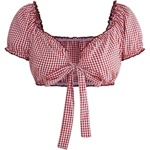 image:imageFloerns Womens Y2k Gingham Micro Crop Tops Tie Front Puff Sleeve Sweetheart Neck Preppy Going Out TopRed
