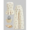 image:imageFloerns Girls 2 Piece Outfit Cherry Bow Tank Peplum Tops and Striped Pants Clothing SetApricot